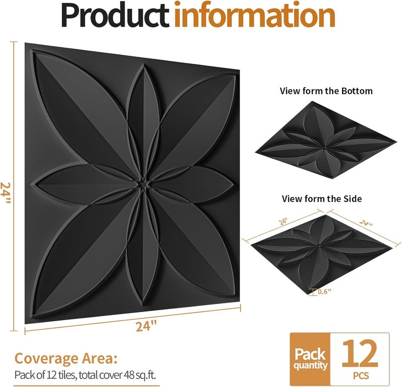 WOWSTAR 12-Pack 24"x24" Drop Ceiling Tiles, Waterproof Glue Up Ceiling Decor, Black - Image 5